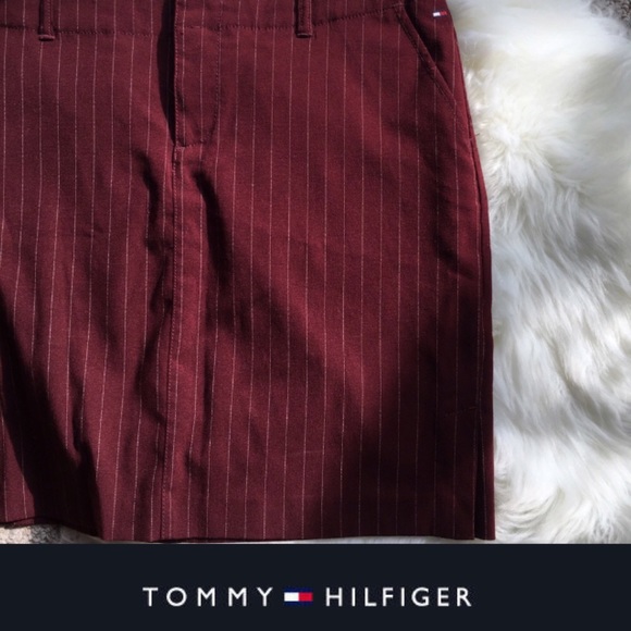 Vintage Tommy Hilfigure Burgundy Pinstripe Skirt - Picture 2 of 7
